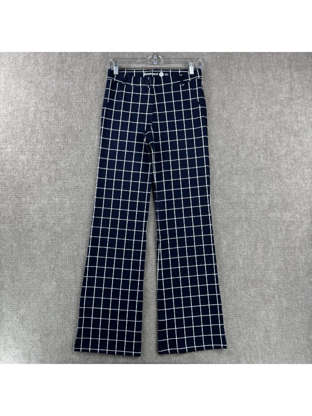 Betabrand Bootcut Classic Dress Pant Yoga Pant XS Navy Blue Windowpane Nautical